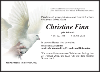Traueranzeige von Christine Finn von Südthüringer Presse