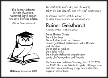 Traueranzeige von Rainer Geisthardt von Südthüringer Presse