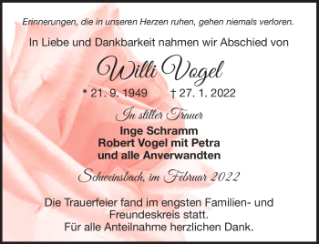 Traueranzeige von Willi Vogel von Frankenpost