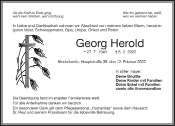 Traueranzeige von Georg Herold von Frankenpost