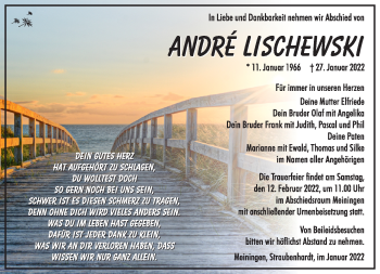 Traueranzeige von André Lischewski von Südthüringer Presse