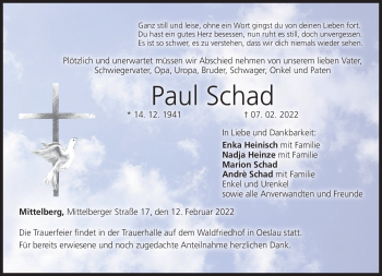 Traueranzeige von Paul Schad von Neue Presse Coburg