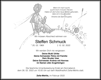 Traueranzeige von Steffen Schmuck von Südthüringer Presse