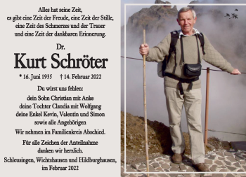 Traueranzeige von Kurt Schröter von Südthüringer Presse