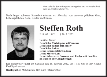 Traueranzeige von Steffen Roth von Südthüringer Presse