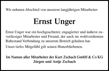 Traueranzeige von Ernst Unger von Neue Presse Coburg
