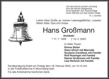 Traueranzeige von Hans Großmann von Frankenpost