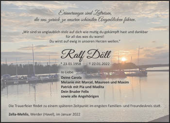 Traueranzeige von Ralf Döll von Südthüringer Presse