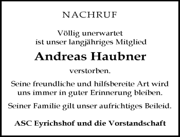 Traueranzeige von Andreas Haubner von Neue Presse Coburg