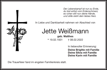 Traueranzeige von Jette Weißmann von Frankenpost