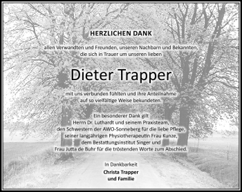 Traueranzeige von Dieter Trapper von Südthüringer Presse