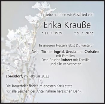 Traueranzeige von Erika Krauße von Neue Presse Coburg
