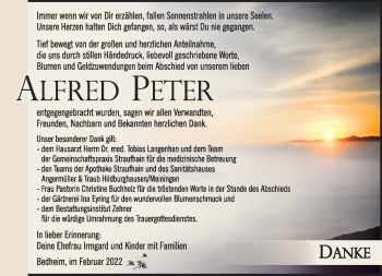 Traueranzeige von Alfred Peter von Südthüringer Presse