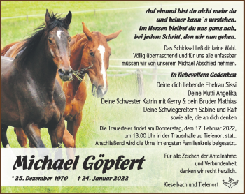 Traueranzeige von Michael Göpfert von Südthüringer Presse