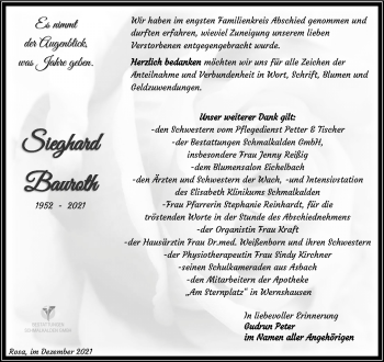 Traueranzeige von Sieghard Bauroth von Südthüringer Presse