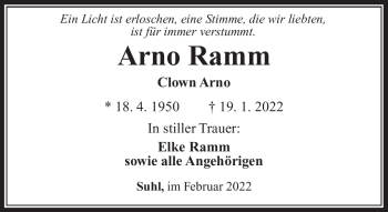 Traueranzeige von Arno Ramm von Südthüringer Presse