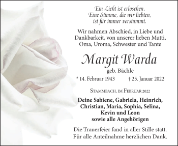 Traueranzeige von Margit Warda von Frankenpost