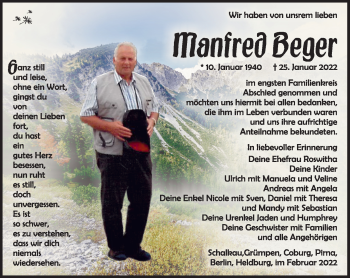 Traueranzeige von Manfred Beger von Südthüringer Presse