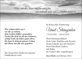 Traueranzeige von Ursel Steingräber von Südthüringer Presse