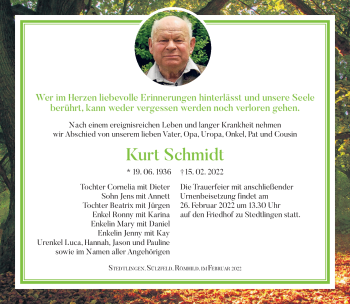 Traueranzeige von Kurt Schmidt von Südthüringer Presse