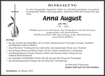 Traueranzeige von Anna August von Südthüringer Presse