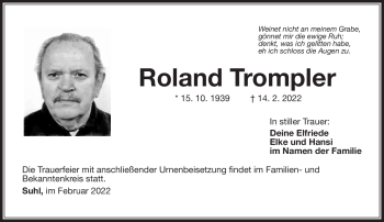 Traueranzeige von Roland Trompler von Südthüringer Presse