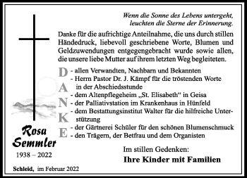 Traueranzeige von Rosa Semmler von Südthüringer Presse
