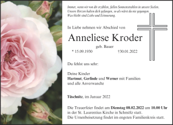 Traueranzeige von Anneliese Kroder von Neue Presse Coburg