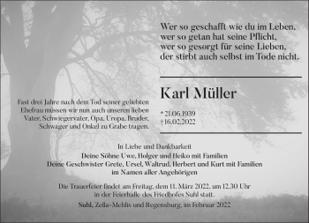 Traueranzeige von Karl Müller von Südthüringer Presse
