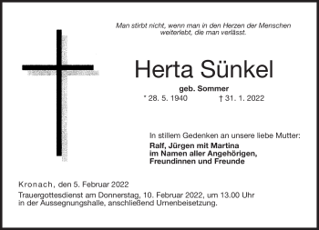 Traueranzeige von Herta Sünkel von Neue Presse Coburg