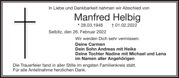 Traueranzeige von Manfred Helbig von Frankenpost