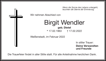 Traueranzeige von Birgit Wendler von Frankenpost