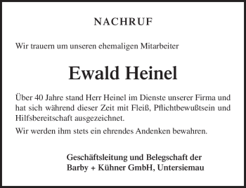 Traueranzeige von Ewald Heinel von Neue Presse Coburg