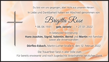 Traueranzeige von Brigitta Rose von Neue Presse Coburg