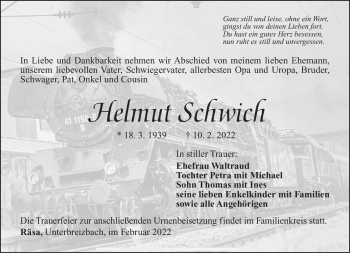 Traueranzeige von Helmut Schwich von Südthüringer Presse