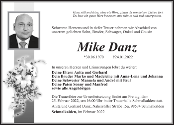Traueranzeige von Mike Danz von Südthüringer Presse