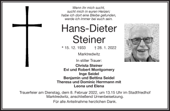 Traueranzeige von Hans-Dieter Steiner von Frankenpost