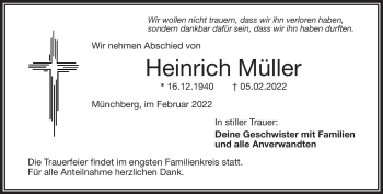 Traueranzeige von Heinrich Müller von Frankenpost