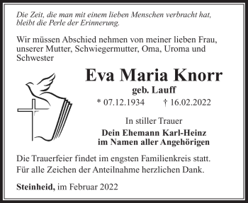 Traueranzeige von Eva Maria Knorr von Südthüringer Presse