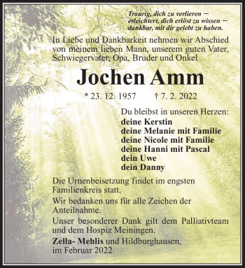 Traueranzeige von Jochen Amm von Südthüringer Presse