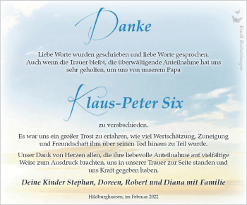 Traueranzeige von Klaus-Peter Six von Südthüringer Presse