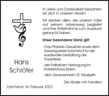 Traueranzeige von Hans Schröter von Neue Presse Coburg