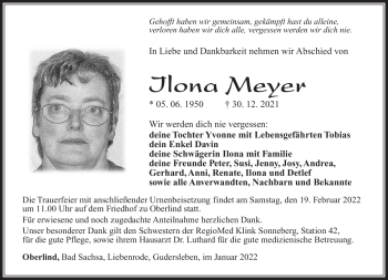 Traueranzeige von Ilona Meyer von Südthüringer Presse
