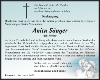 Traueranzeige von Anita Sänger von Südthüringer Presse
