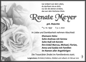 Traueranzeige von Renate Meyer von Südthüringer Presse