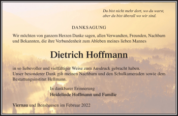 Traueranzeige von Dietrich Hoffmann von Südthüringer Presse