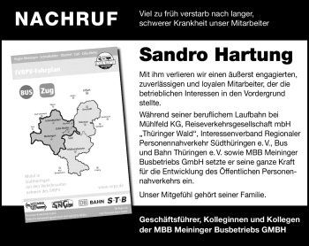 Traueranzeige von Sandro Hartung von Südthüringer Presse