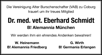 Traueranzeige von Eberhardt Schmidt von Neue Presse Coburg