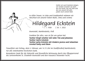 Traueranzeige von Hildegard Eckstein von Frankenpost