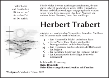 Traueranzeige von Herbert Trabert von Südthüringer Presse